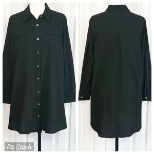 Hyfve Black Gauze Cotton Long Sleeve Button Down Shirtdress Medium